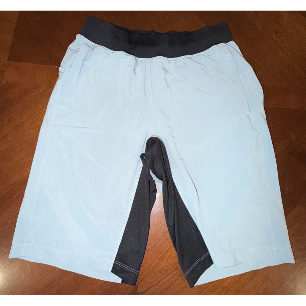 Lululemon Mens Shorts 11" Linerless Blue Black Training Gym Unlined T.H.E. Sz S